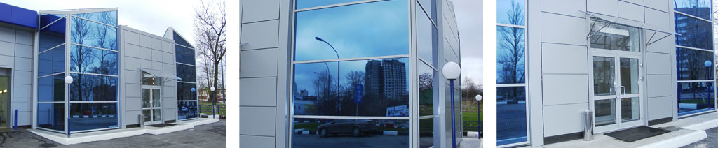 Остекление фасадов магазинов большими стеклопакетами Химки